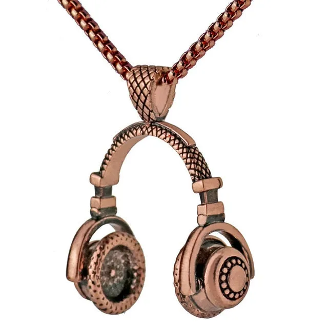 QCOOLJLY New Headset long Necklace pendant Popular Music Headphones golden &black&silver jewelry for men and women Accessories