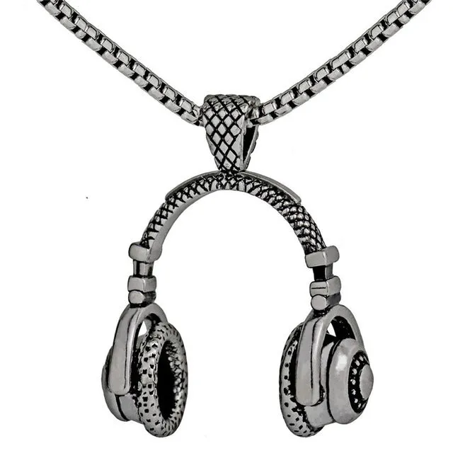 QCOOLJLY New Headset long Necklace pendant Popular Music Headphones golden &black&silver jewelry for men and women Accessories