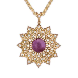 "Amethyst Star" Pendant with Diamonds in 18K Yellow Gold