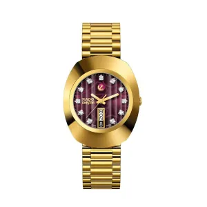 Rado The Original Gold Stainless Steel Mehroon Dial Automatic Watch For Gents - R12413573