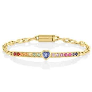 Rainbow Gemstone Heart ID Bracelet