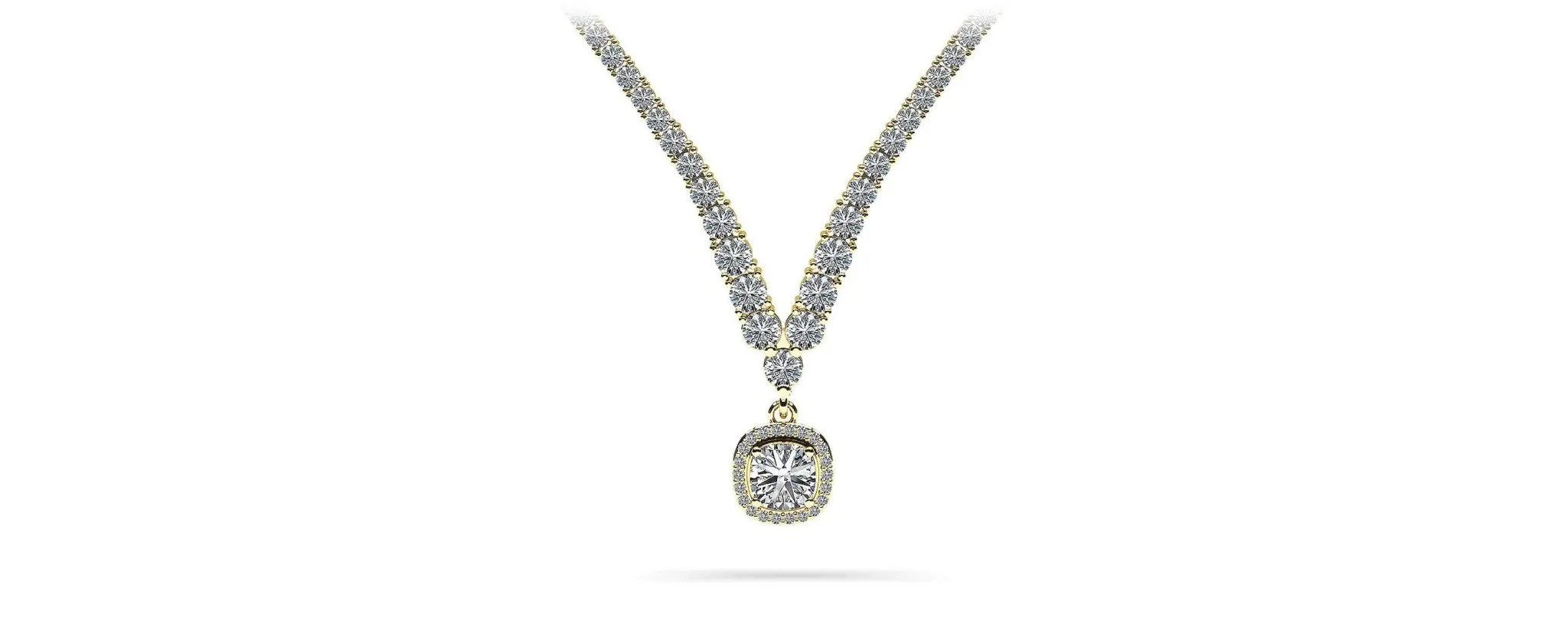 Ravishing Cushion Cut 4 Prong V Diamond Necklace with 9.09 ct.(finished)