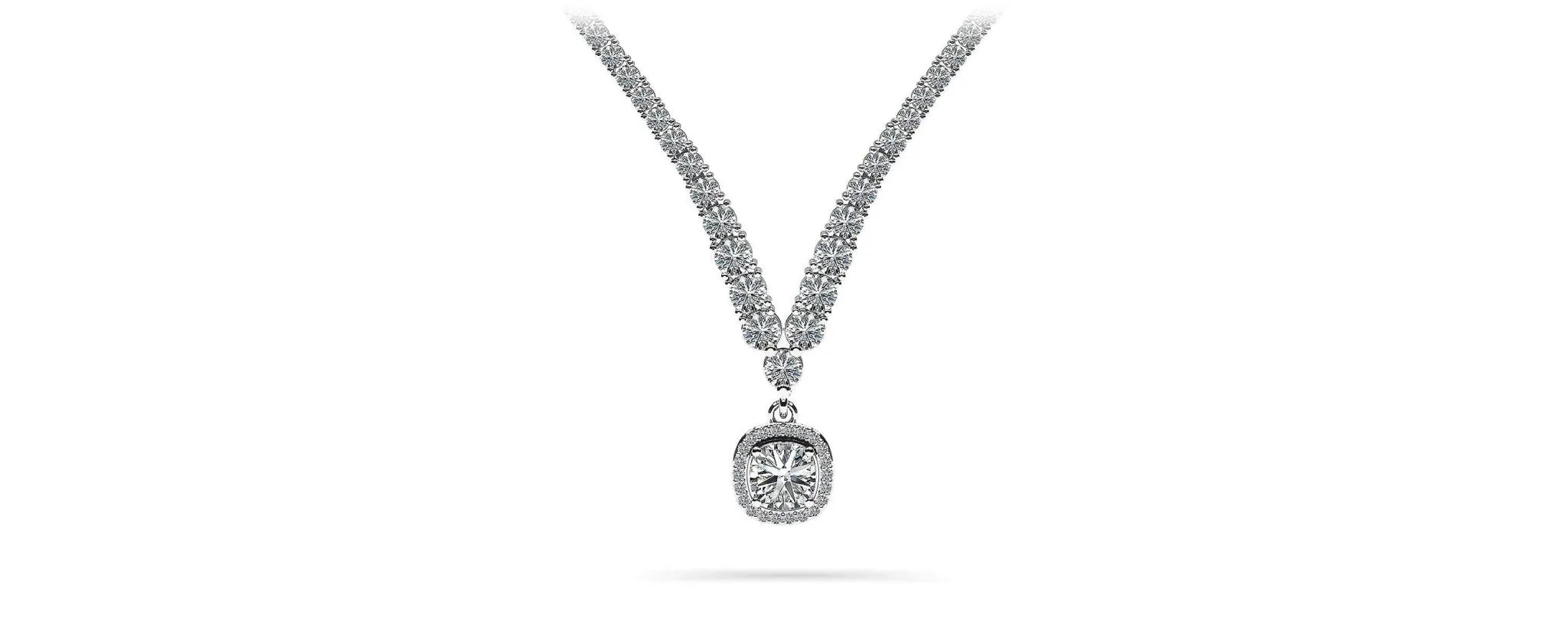 Ravishing Cushion Cut 4 Prong V Diamond Necklace with 9.09 ct.(finished)
