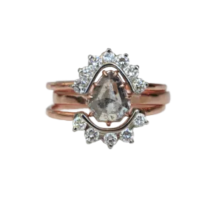 Raw Rose Cut Diamond and Double Halo Set