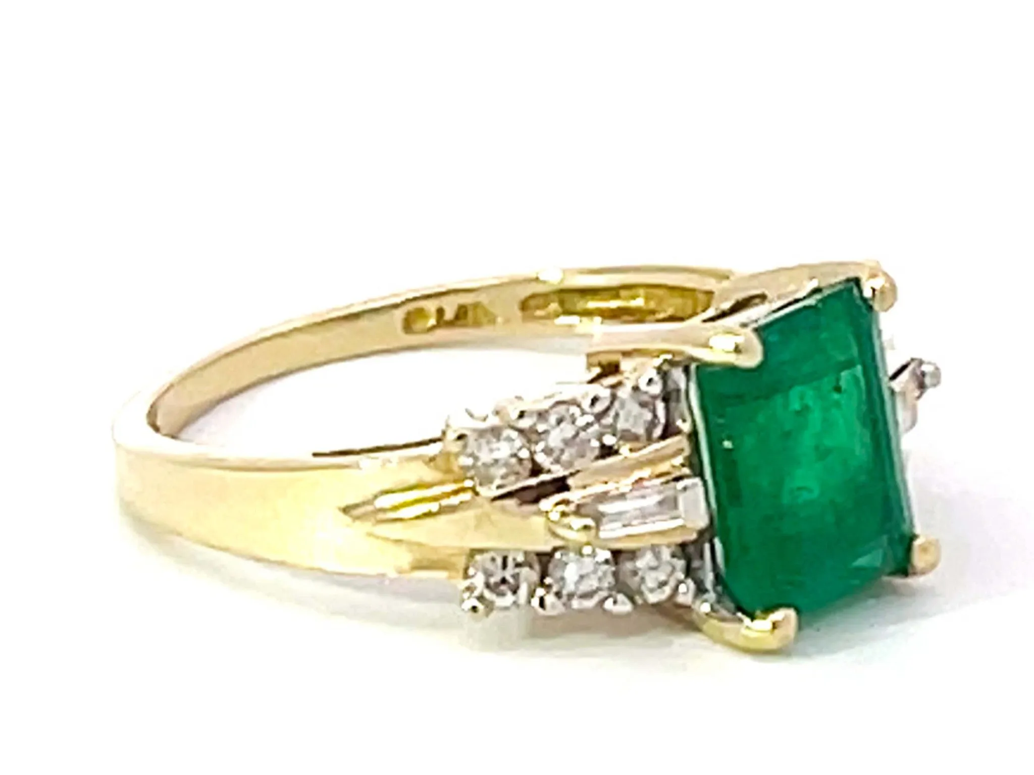 Rectangular Green Emerald and Diamond Band Ring in 14k Yellow Gold