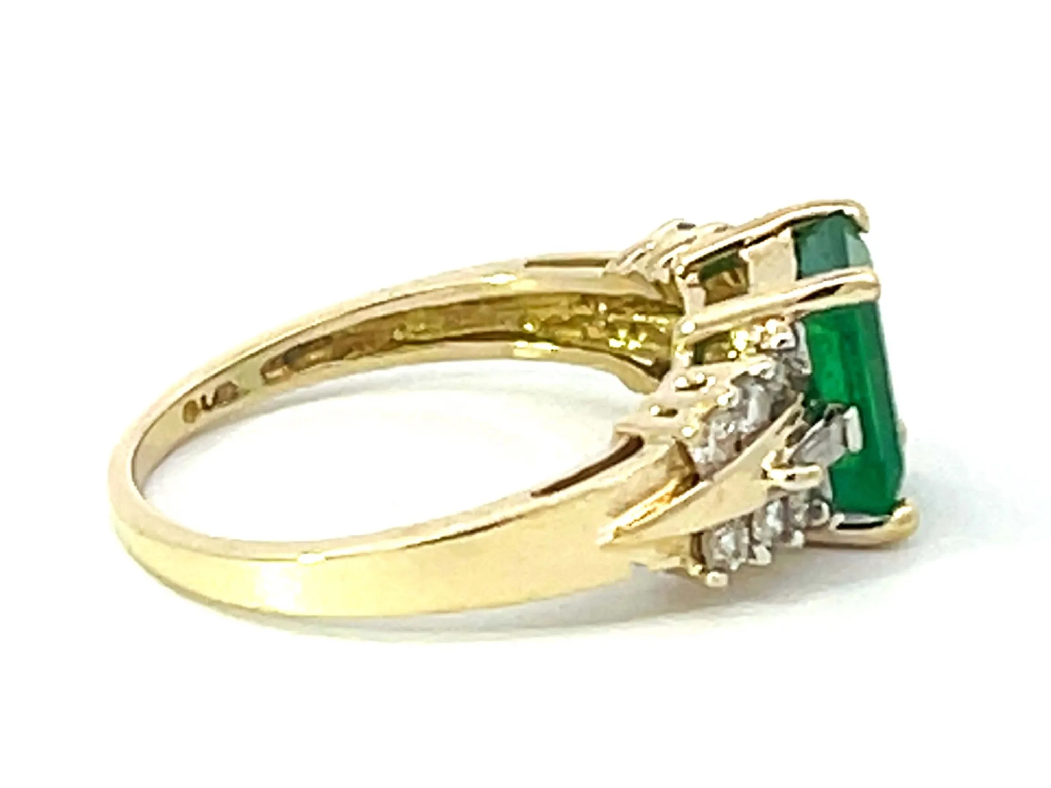Rectangular Green Emerald and Diamond Band Ring in 14k Yellow Gold