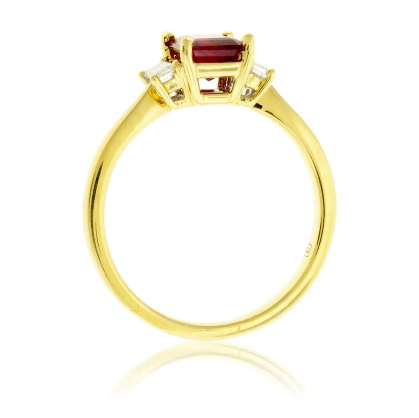 Red Beryl Emerald & Baguette Diamond Yellow Gold Ring