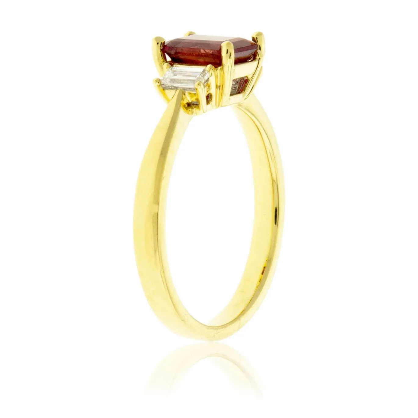 Red Beryl Emerald & Baguette Diamond Yellow Gold Ring