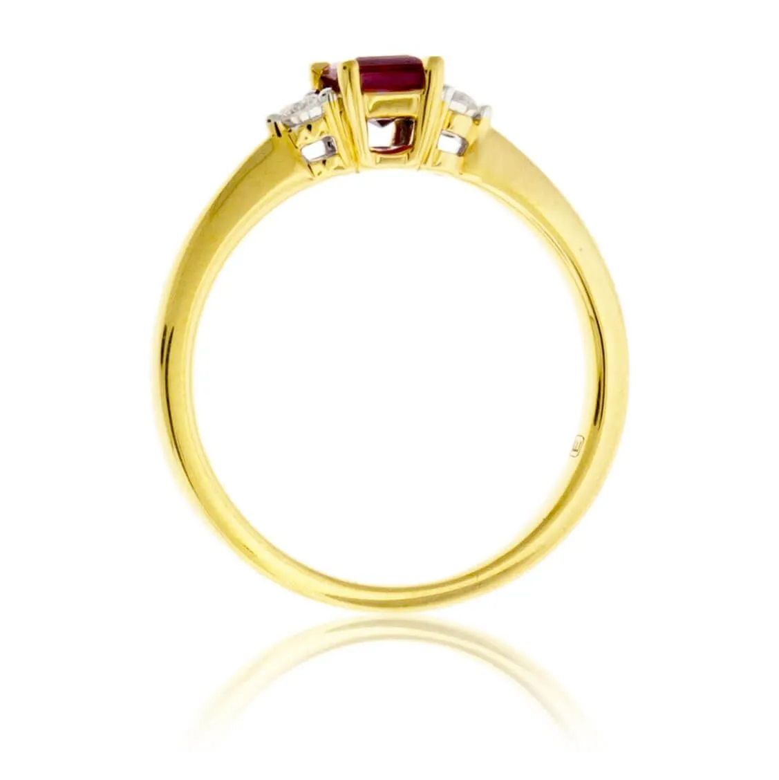 Red Beryl Emerald & Round Diamond Yellow Gold Ring