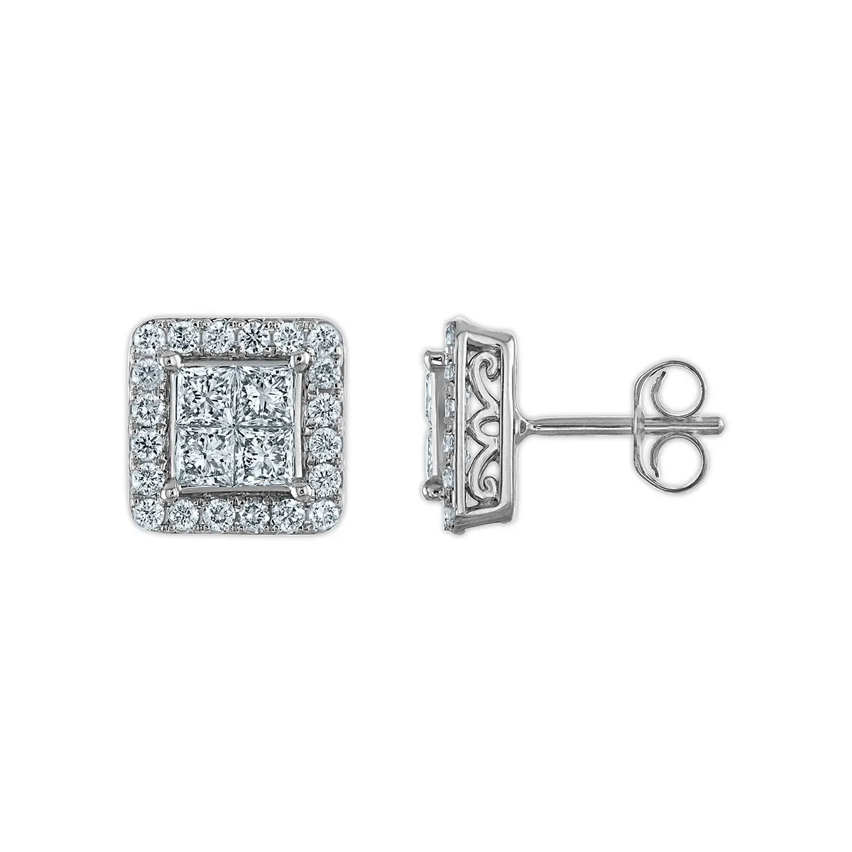 Red Hot Deal 1-1/2 CTW Lab Grown Square Halo Lab Grown Diamond Earrings in 14KT Gold
