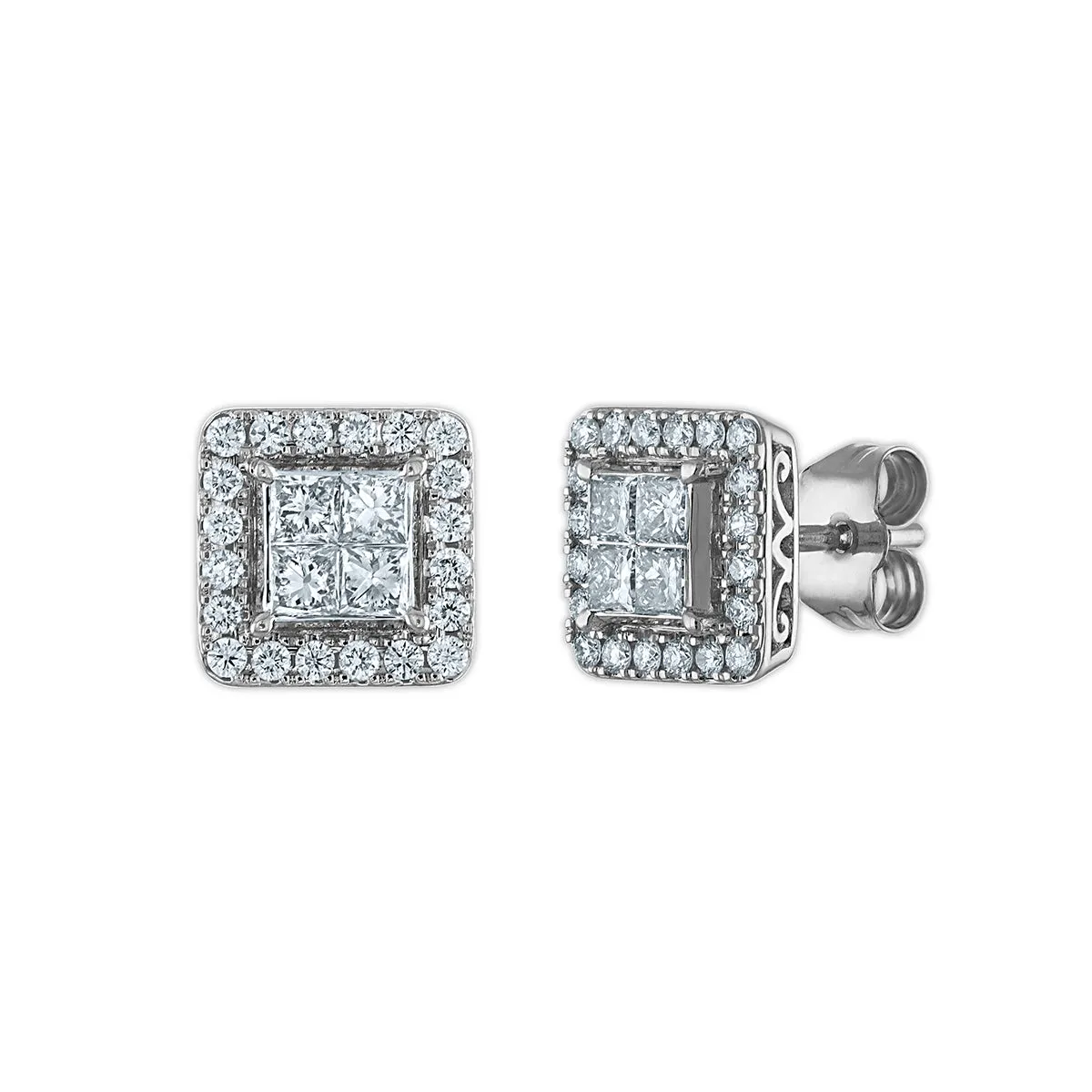 Red Hot Deal 1 CTW Lab Grown Square Halo Lab Grown Diamond Earrings in 14KT Gold