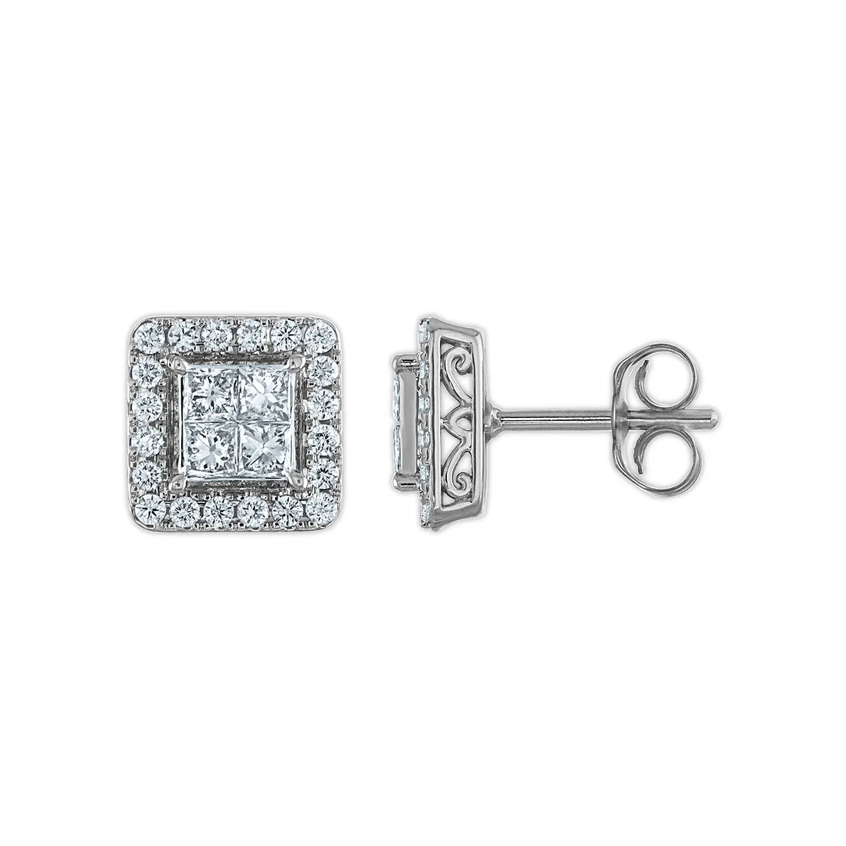 Red Hot Deal 1 CTW Lab Grown Square Halo Lab Grown Diamond Earrings in 14KT Gold
