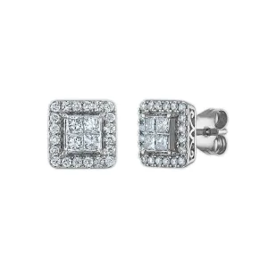 Red Hot Deal 1 CTW Lab Grown Square Halo Lab Grown Diamond Earrings in 14KT Gold