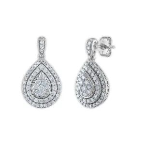 Red Hot Deal  3/4 CTW Natural Diamond Drop & Dangle Cluster Double Halo Pear Shape Earrings in 10KT White Gold