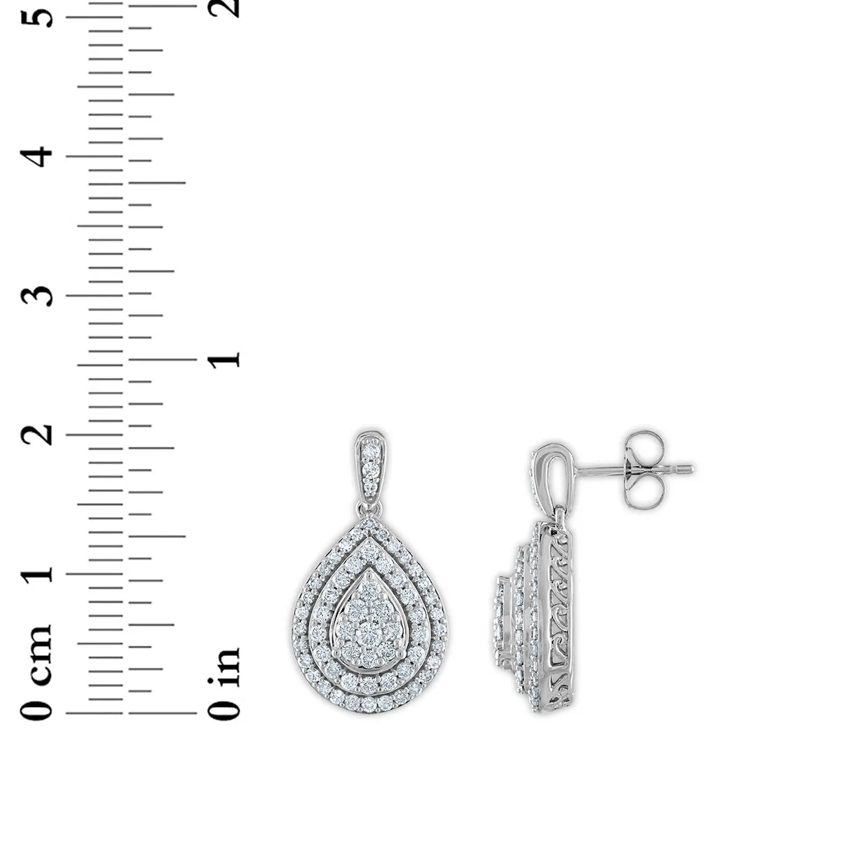 Red Hot Deal  3/4 CTW Natural Diamond Drop & Dangle Cluster Double Halo Pear Shape Earrings in 10KT White Gold