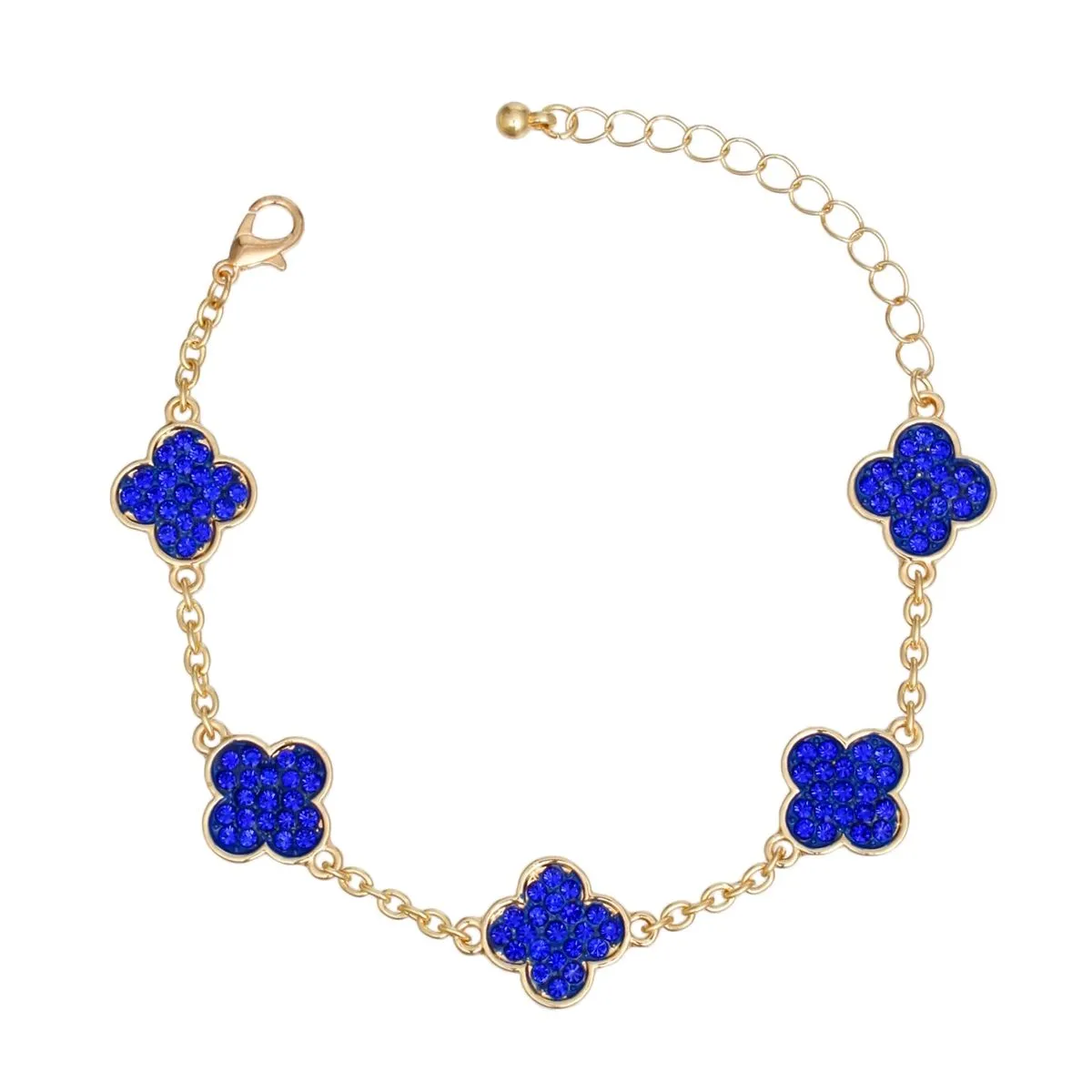 Regal Allure: Sapphire Blue Crystal Quatrefoil Chain Bracelet