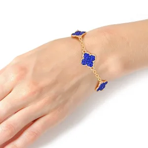 Regal Allure: Sapphire Blue Crystal Quatrefoil Chain Bracelet