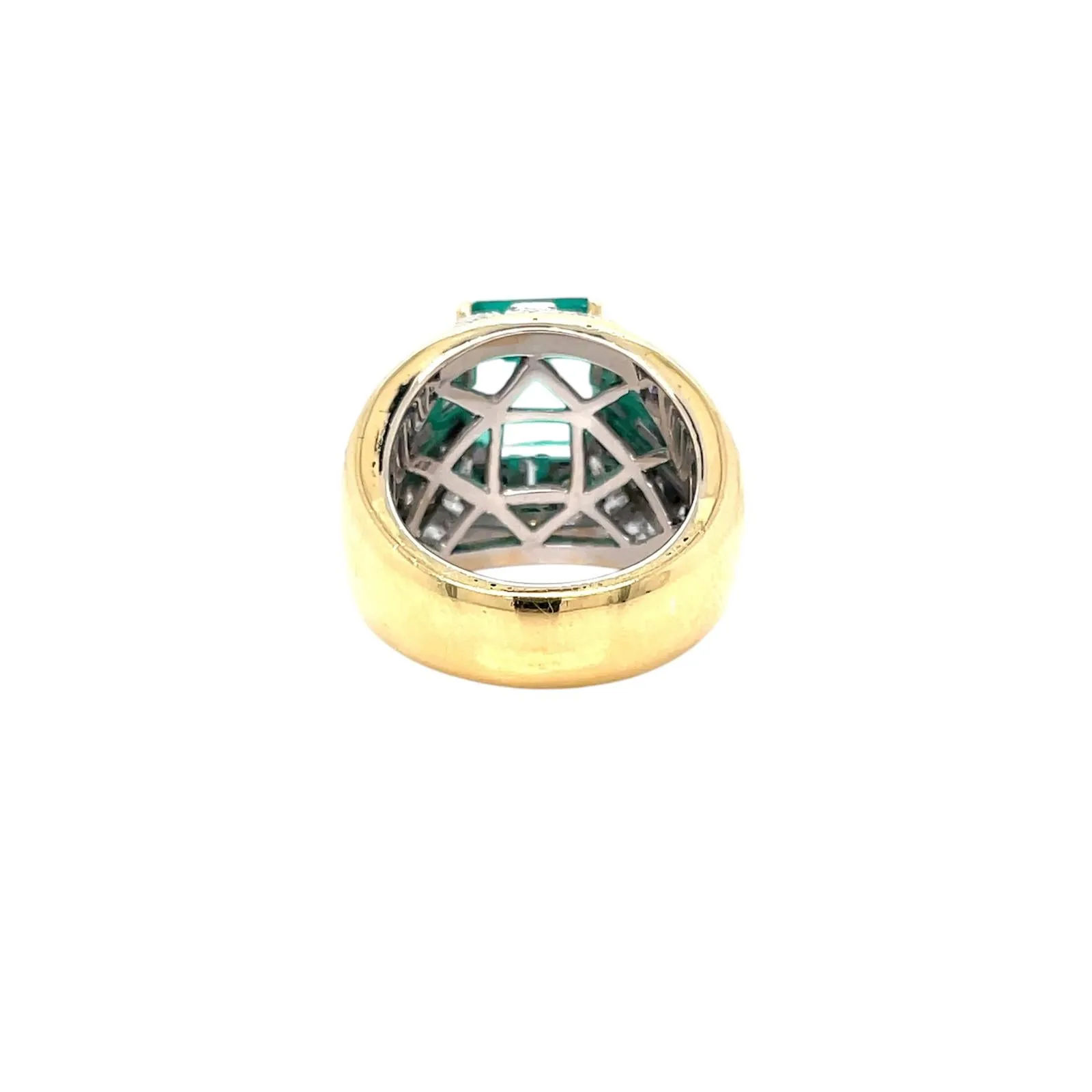 Retro Certified Colombian Emerald Diamond Cocktail Gold Ring