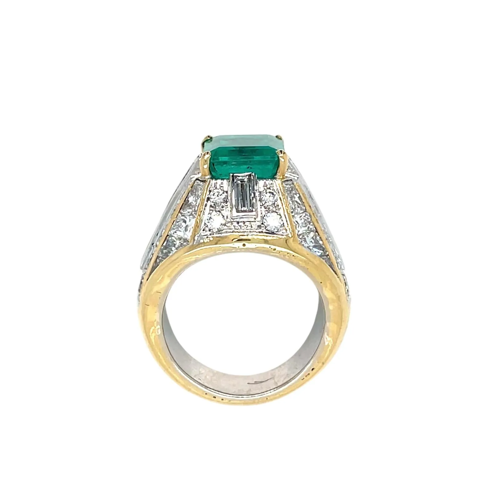 Retro Certified Colombian Emerald Diamond Cocktail Gold Ring
