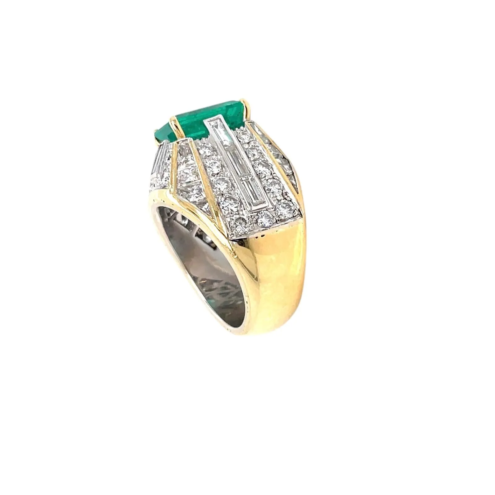 Retro Certified Colombian Emerald Diamond Cocktail Gold Ring