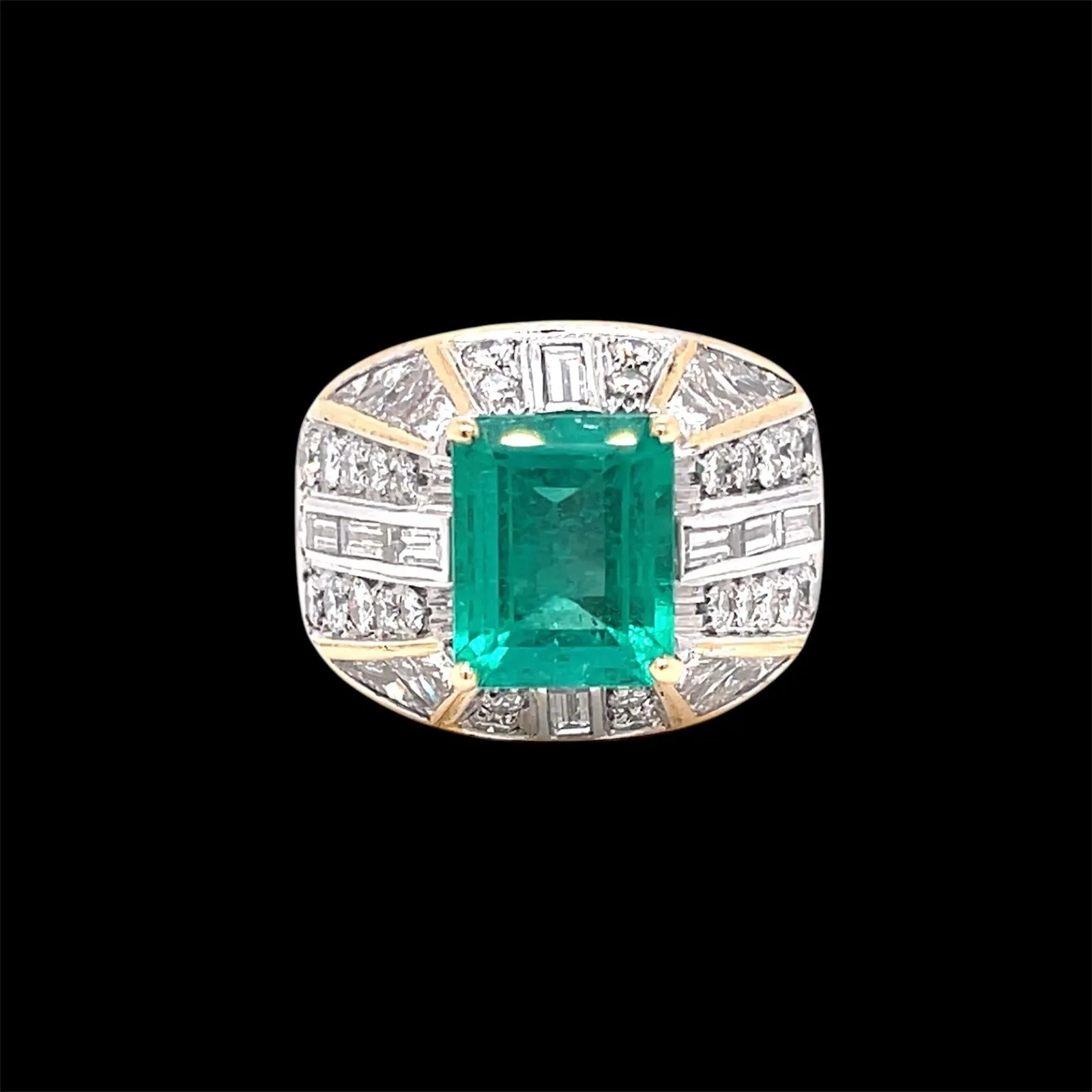 Retro Certified Colombian Emerald Diamond Cocktail Gold Ring
