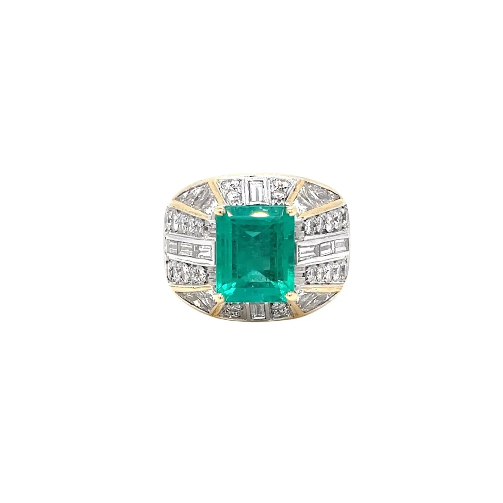 Retro Certified Colombian Emerald Diamond Cocktail Gold Ring