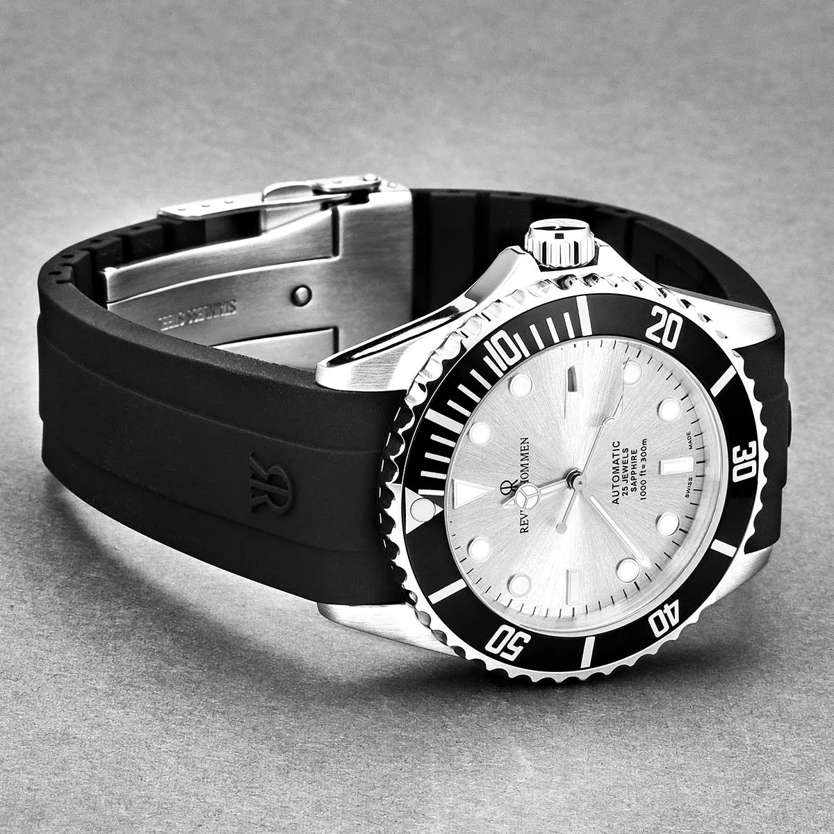 Revue Thommen Men's 'Diver' Silver Dial Rubber Strap Swiss Automatic Watch  17571.2827
