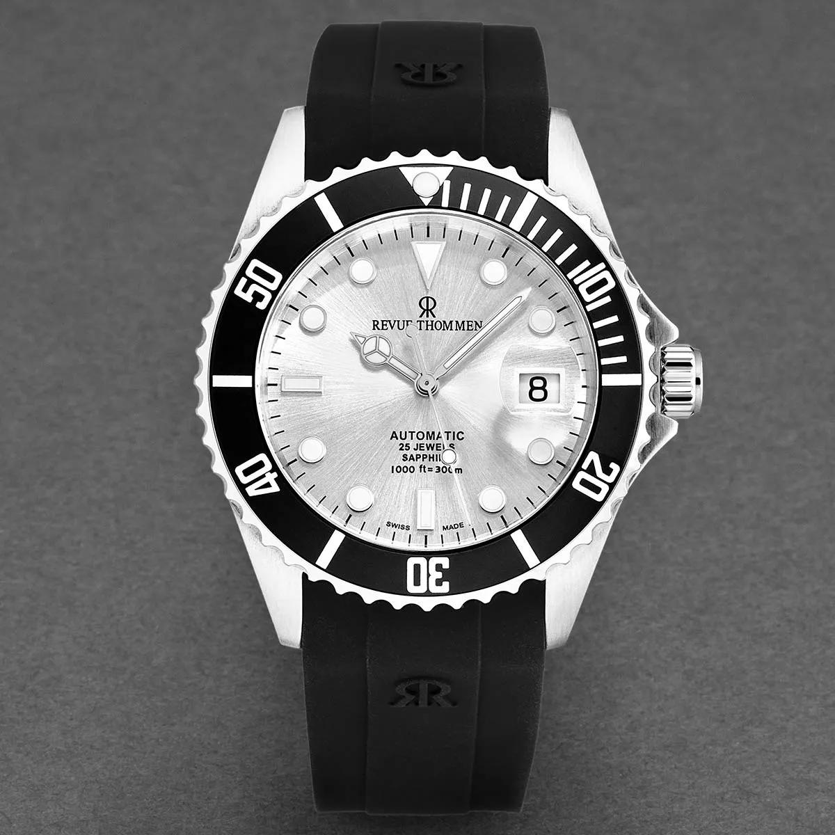 Revue Thommen Men's 'Diver' Silver Dial Rubber Strap Swiss Automatic Watch  17571.2827