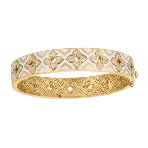 Roberto Coin 18k Yellow Gold Diamond White Ceramic Venetian Princess Bangle 6.5" (D=.45)