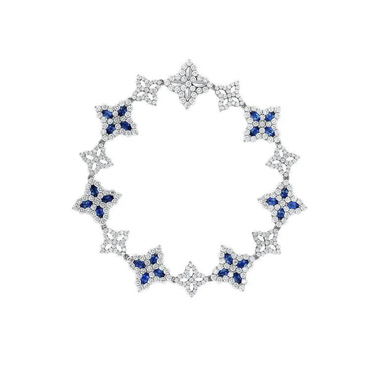 Roberto Coin Diamond Princess Flower 18K White Gold Diamond and Sapphire Bracelet