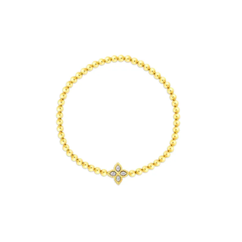 Roberto Coin Princess Flower 18K Yellow Gold Diamond Stretch Bracelet