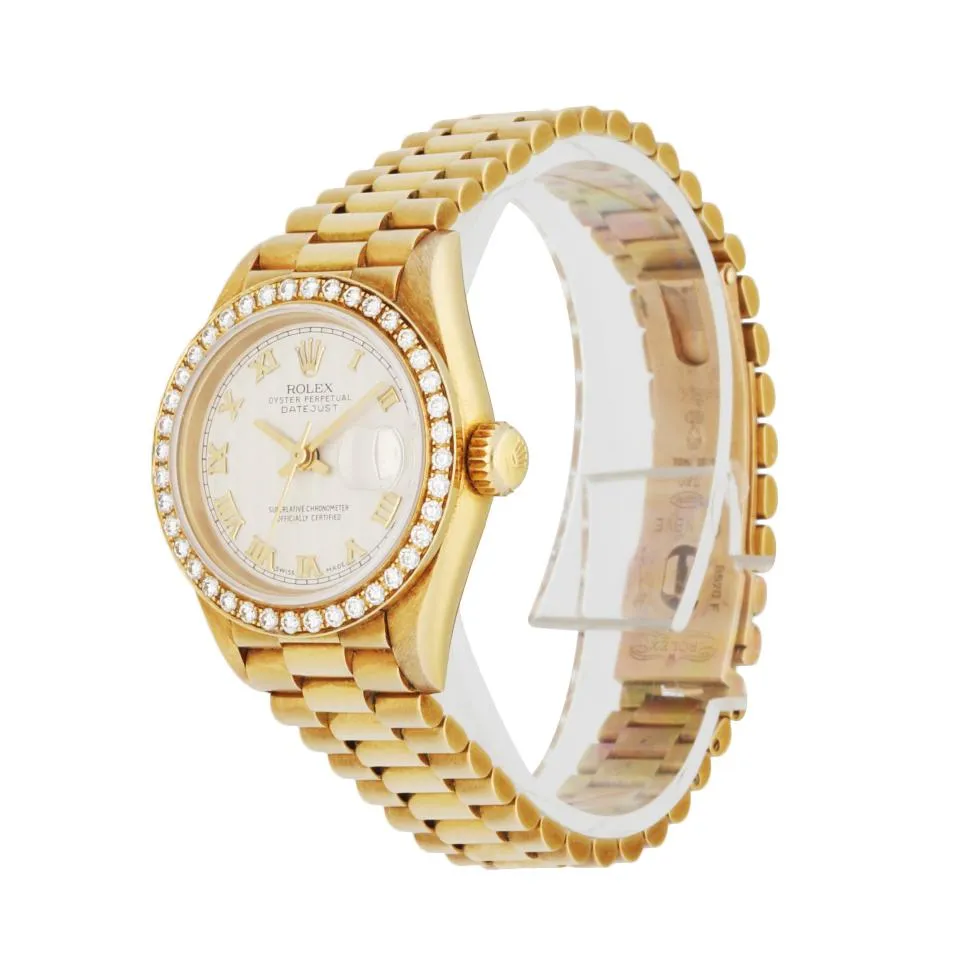Rolex 69178 Datejust Diamond Bezel Pyramid Dial 18K Yellow Gold Ladies Watch
