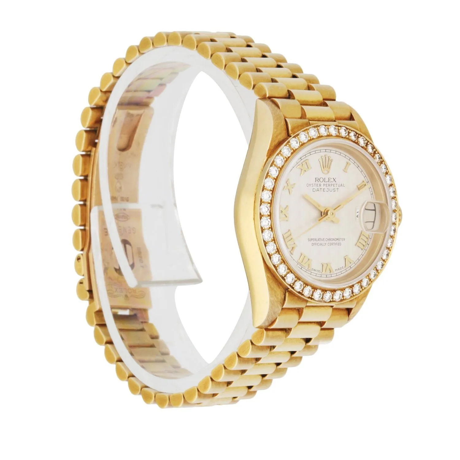 Rolex 69178 Datejust Diamond Bezel Pyramid Dial 18K Yellow Gold Ladies Watch