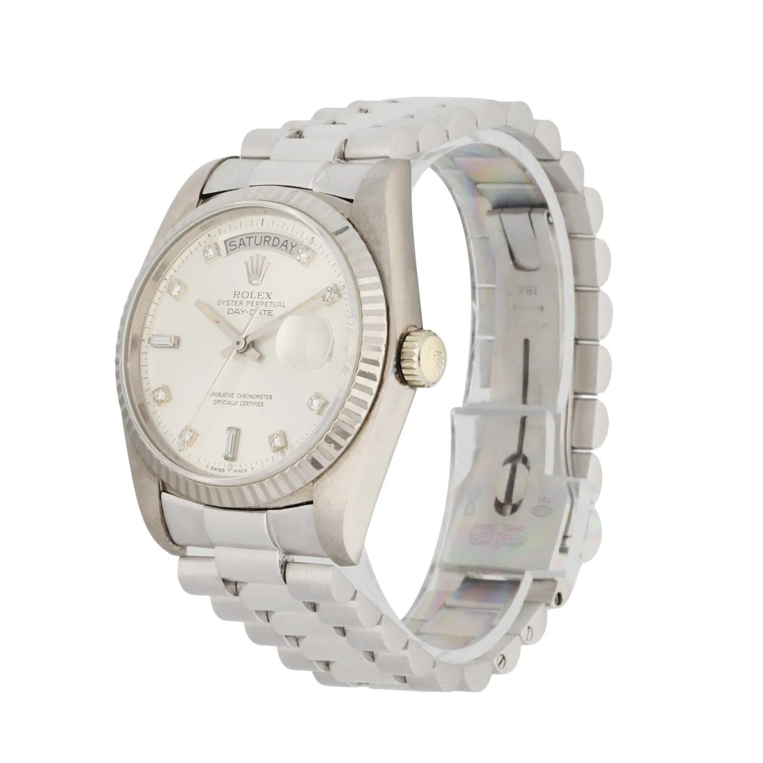 Rolex Day Date 18039 18K White Gold Diamond Dial Men's Watch