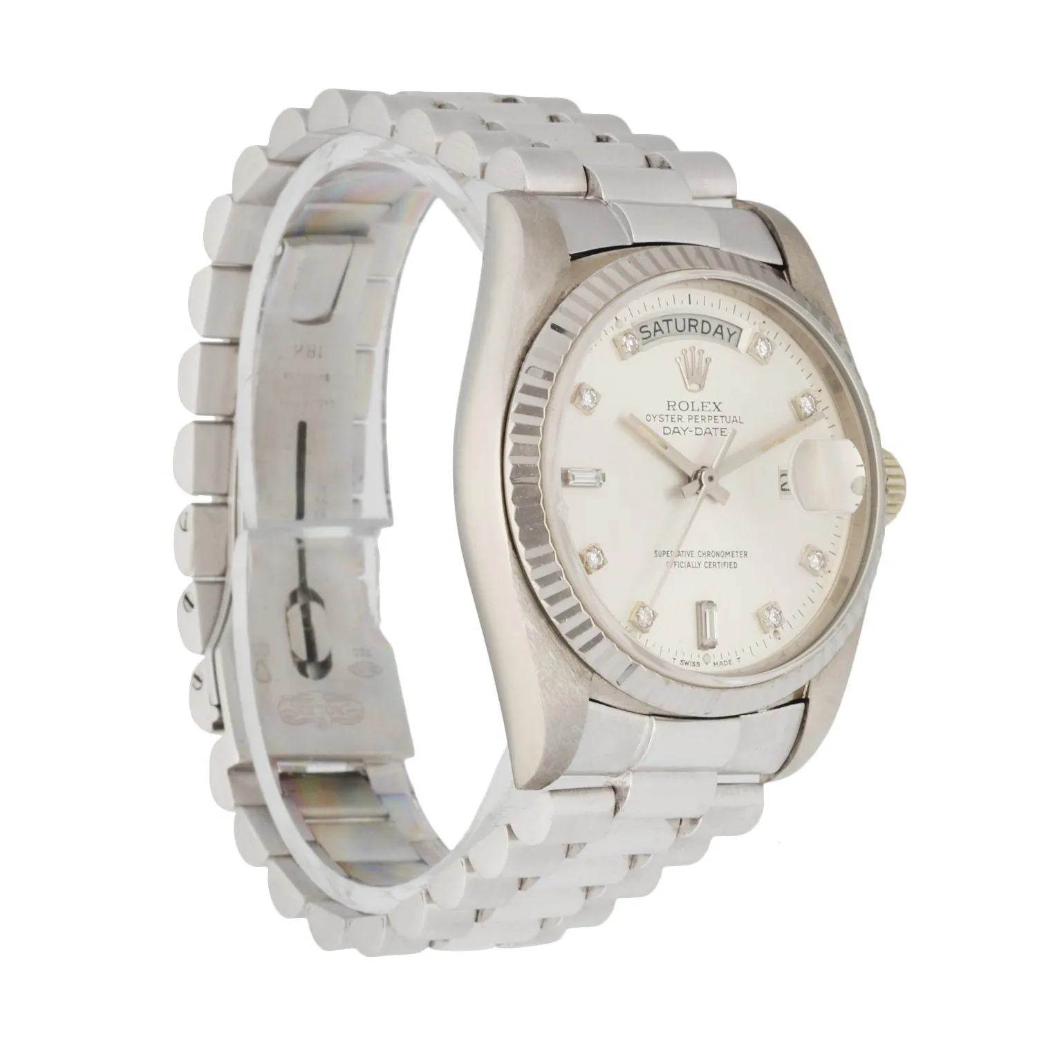 Rolex Day Date 18039 18K White Gold Diamond Dial Men's Watch
