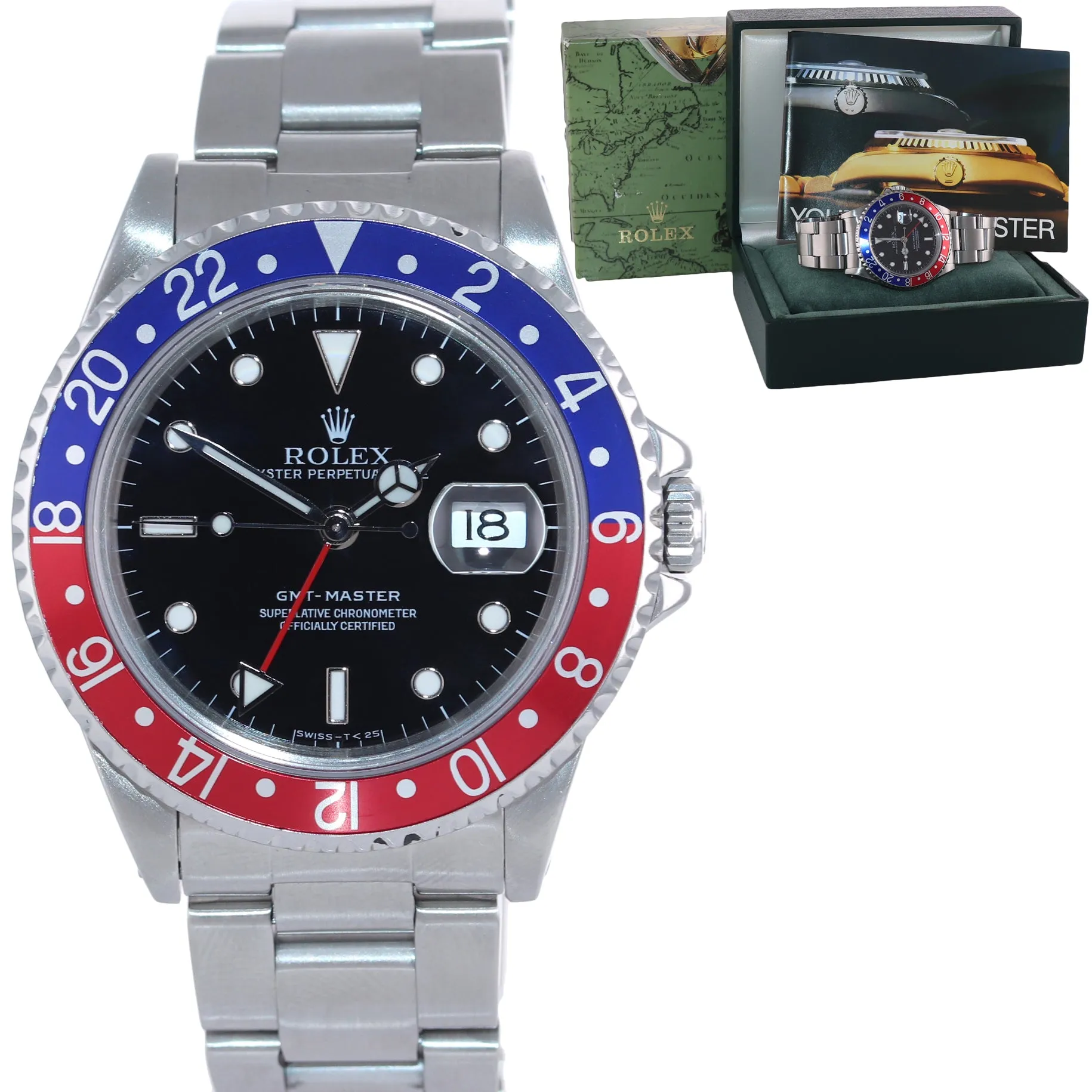 Rolex GMT-Master Tritium Dial Pepsi Blue Red Steel 40mm 16710 Watch Box