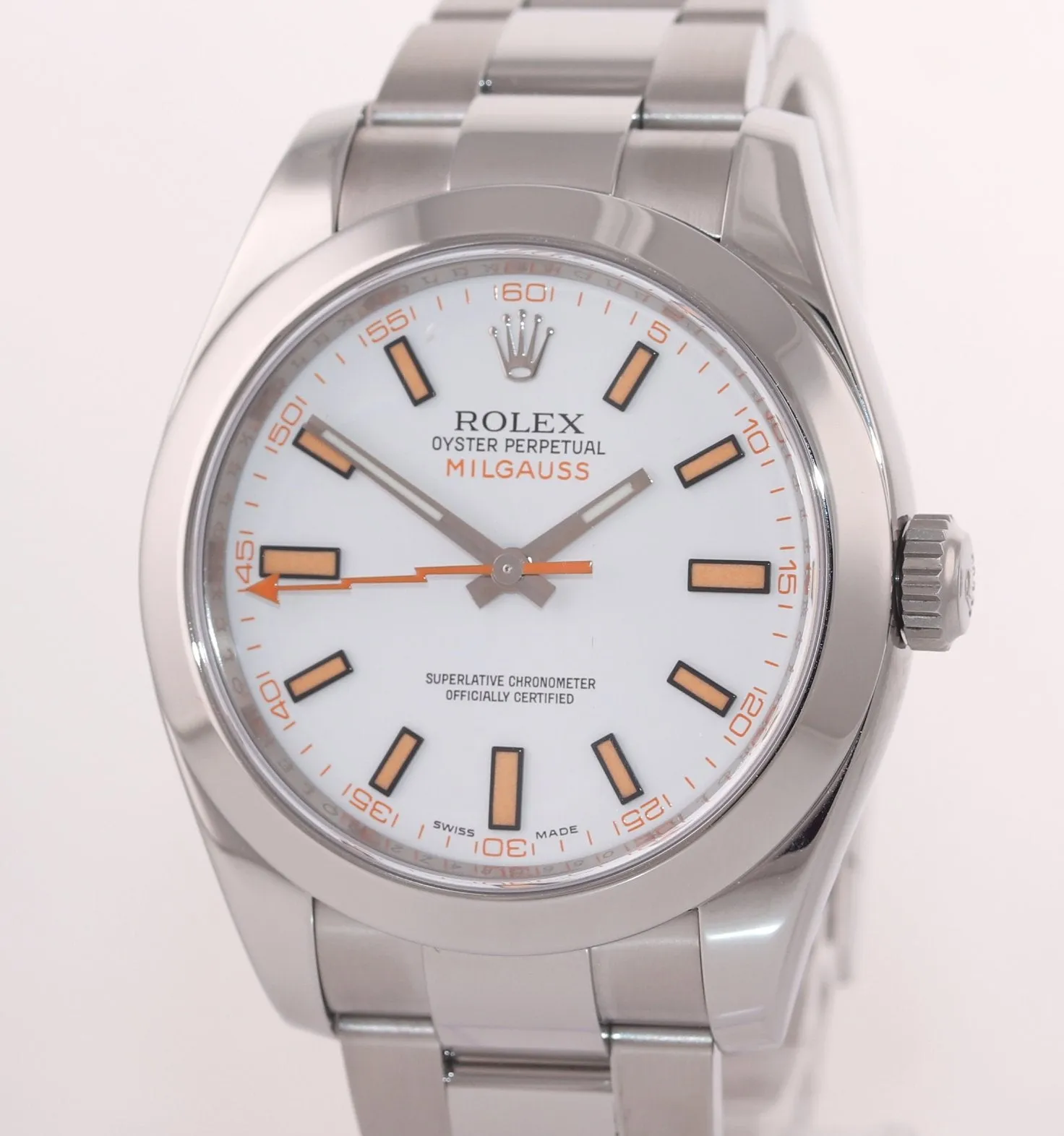 Rolex Milgauss 116400 White Orange 40mm Steel Anti-Magnetic Watch Box