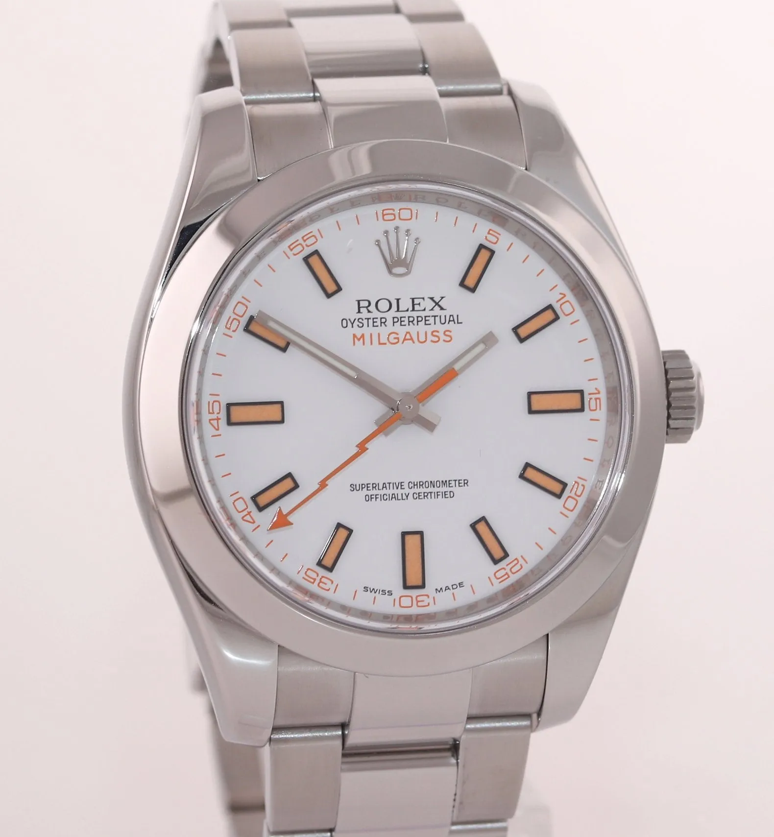 Rolex Milgauss 116400 White Orange 40mm Steel Anti-Magnetic Watch Box
