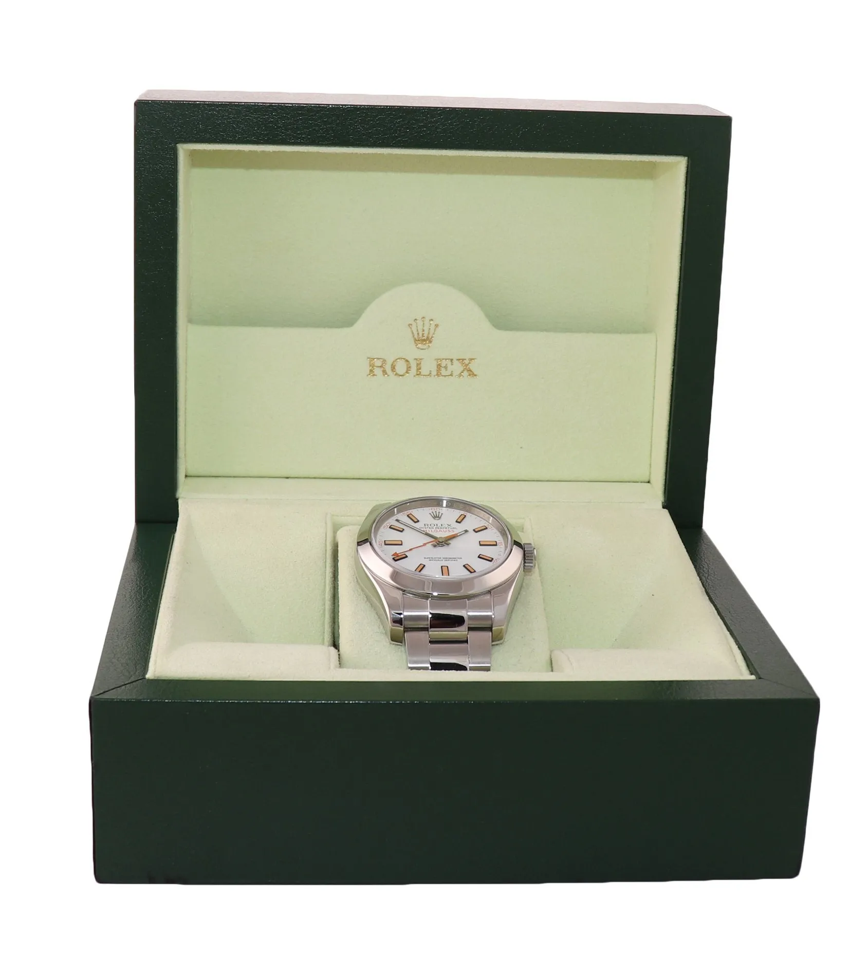 Rolex Milgauss 116400 White Orange 40mm Steel Anti-Magnetic Watch Box