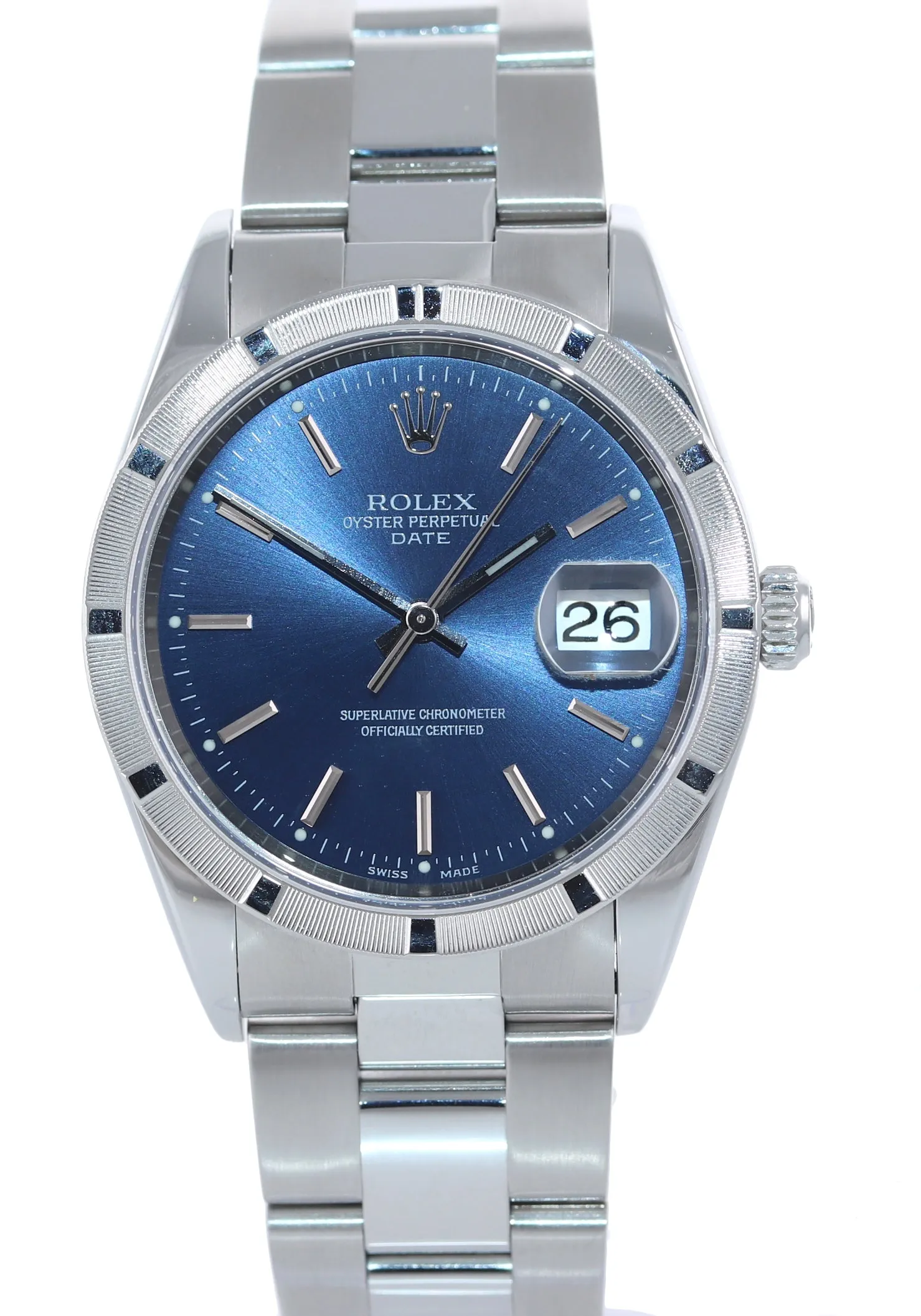 Rolex Oyster Date 15210 Steel 34mm Midsize Blue Stick Dial Oyster Watch Box