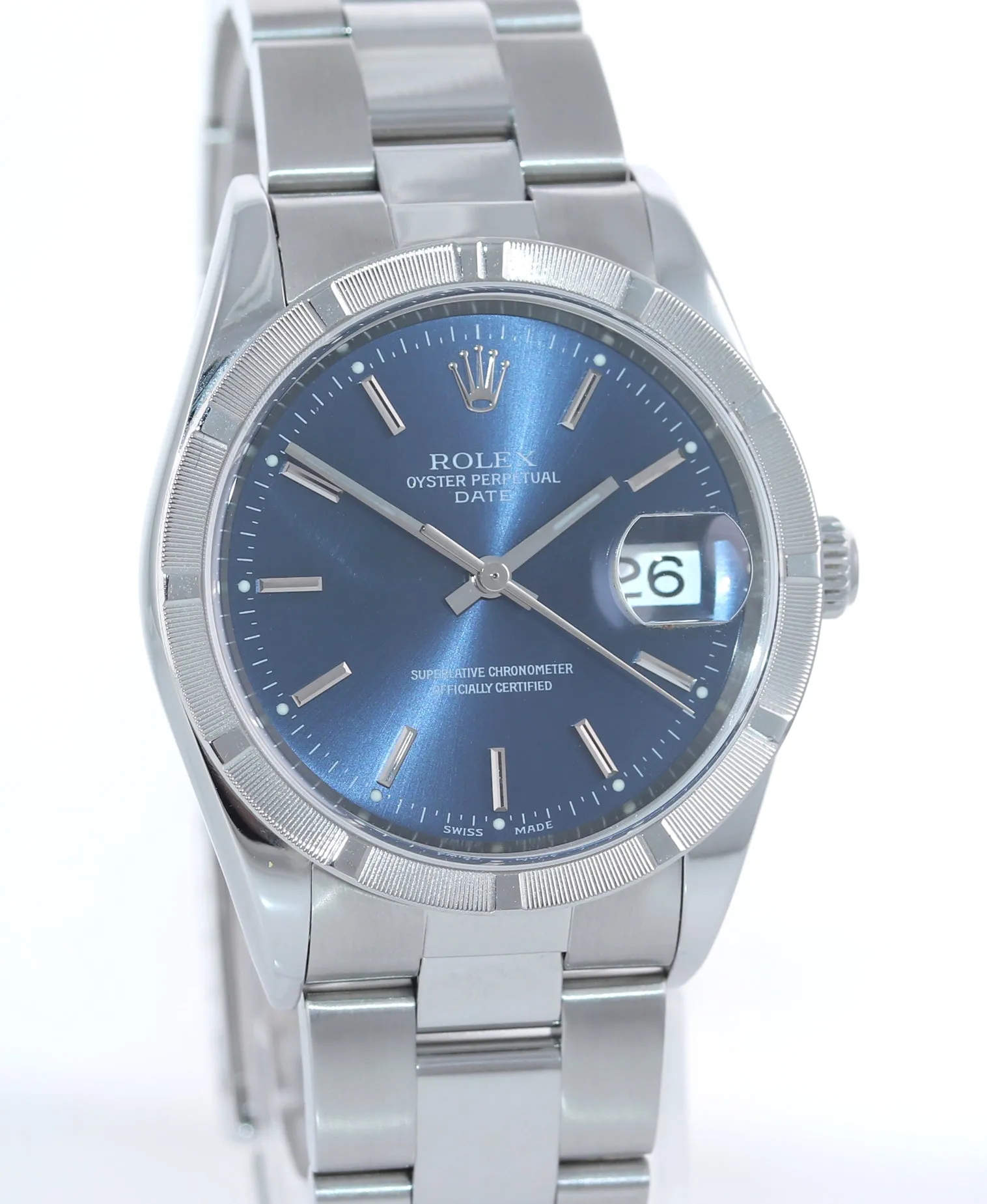Rolex Oyster Date 15210 Steel 34mm Midsize Blue Stick Dial Oyster Watch Box