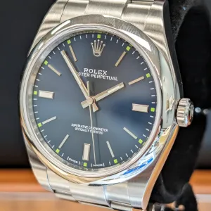 ROLEX Oyster Perpetual 39mm Ref. 114300 Blue Dial Superlative Chronometer Officially Certified Watch