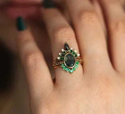 Ronia Moss Agate Ring Set