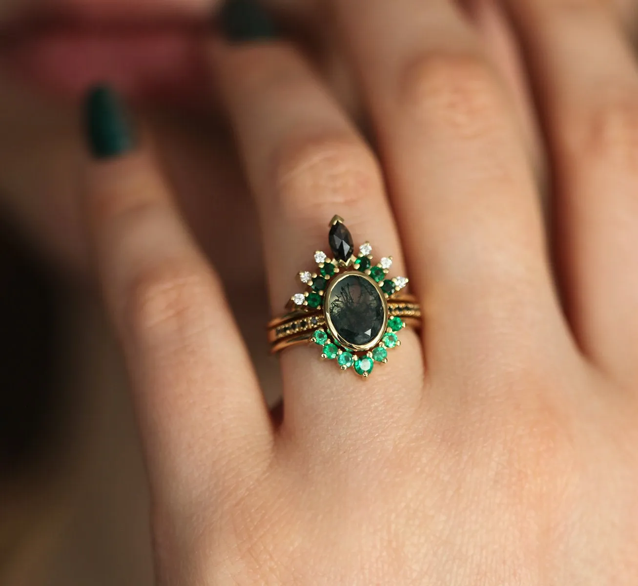 Ronia Moss Agate Ring Set
