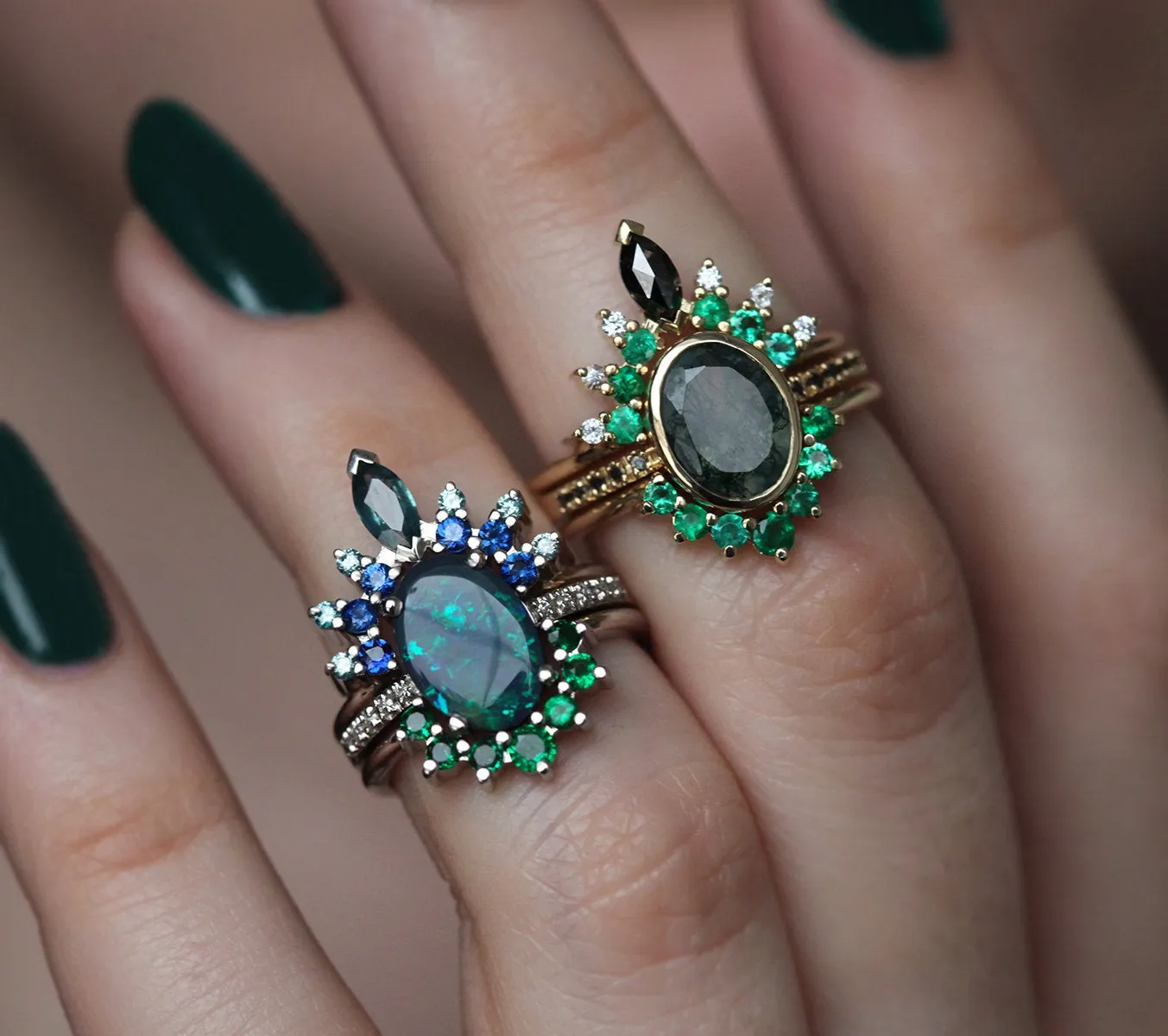 Ronia Moss Agate Ring Set