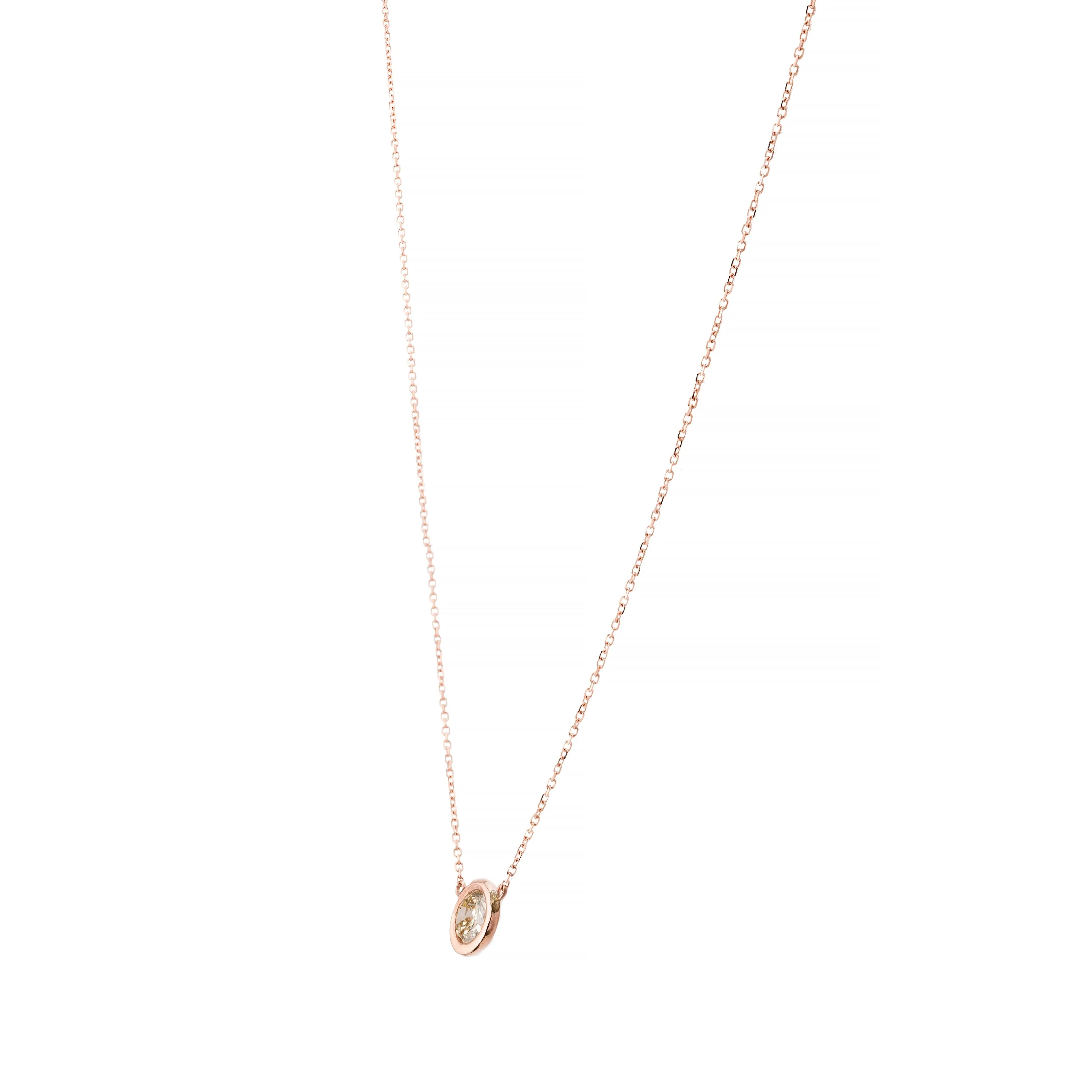 Rose Gold 0.80ct Diamond Bezel Set Solitaire Pendant Necklace in 14 Karat
