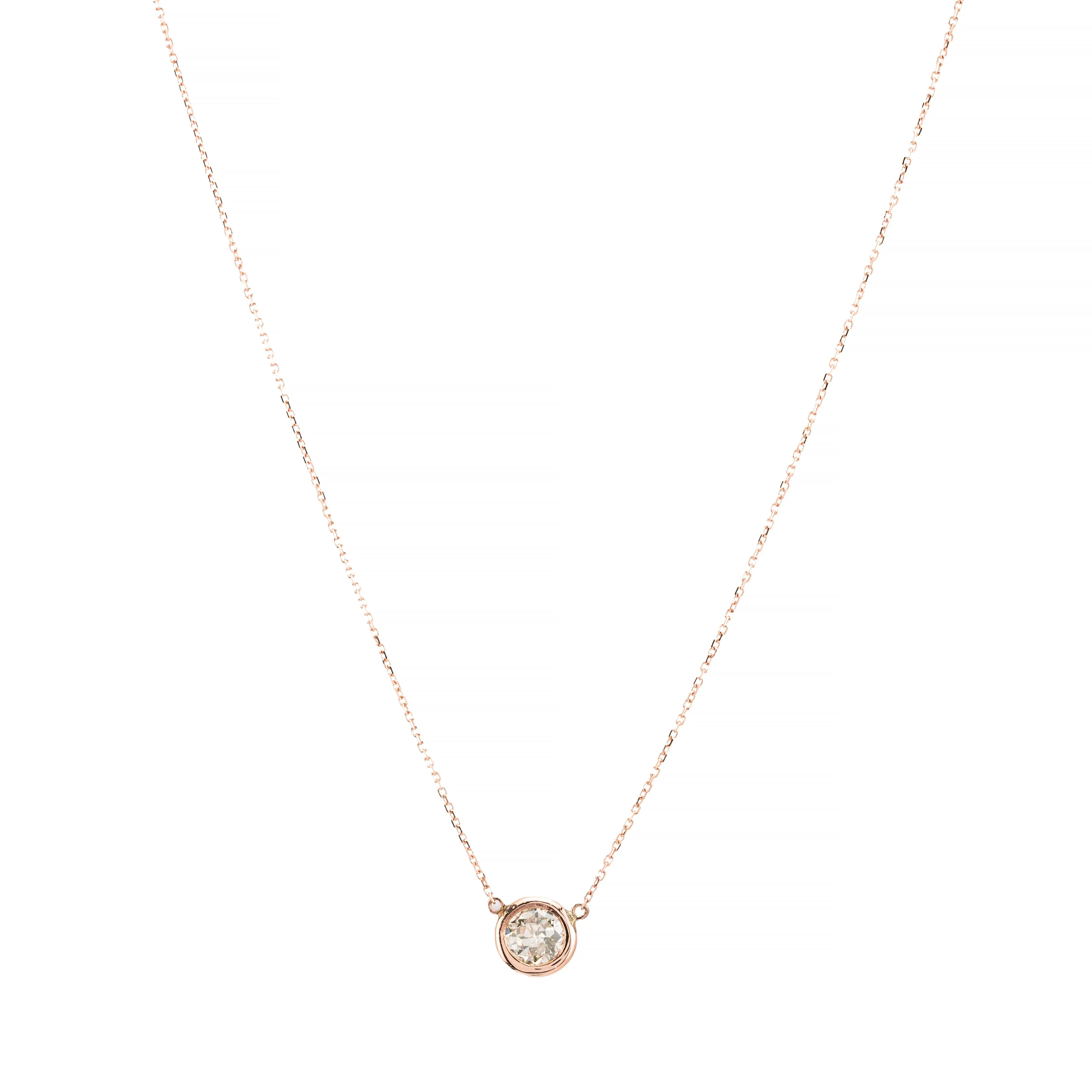 Rose Gold 0.80ct Diamond Bezel Set Solitaire Pendant Necklace in 14 Karat