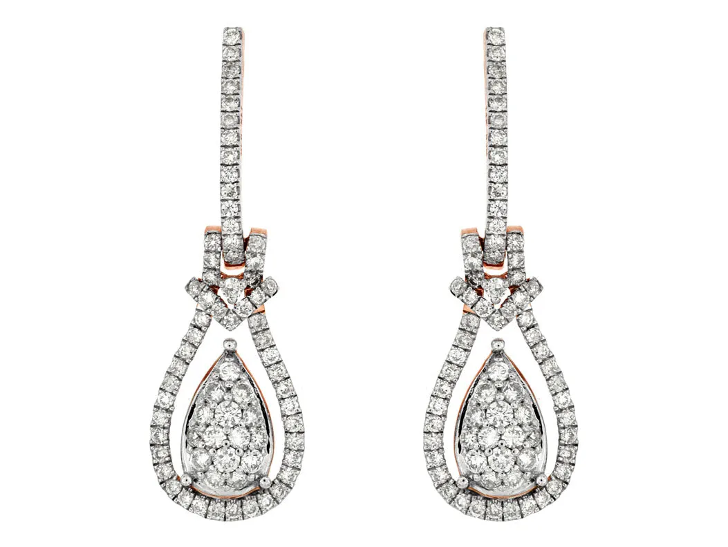 Rose Gold and Diamond Pear Shaped Dangle Earrings