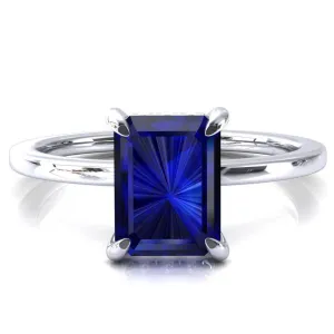Rosy Emerald Blue Sapphire 4 Claw Prong Single Rail Micropave Engagement Ring
