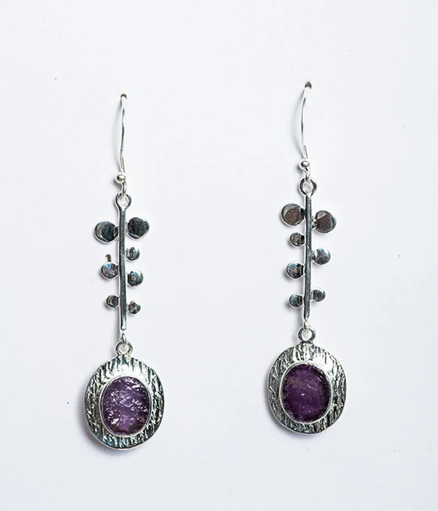Rough Amethyst Latkan Earrings